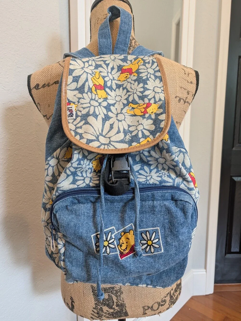 Vintage 1990s Disney Winnie the Pooh Bear Denim Backpack